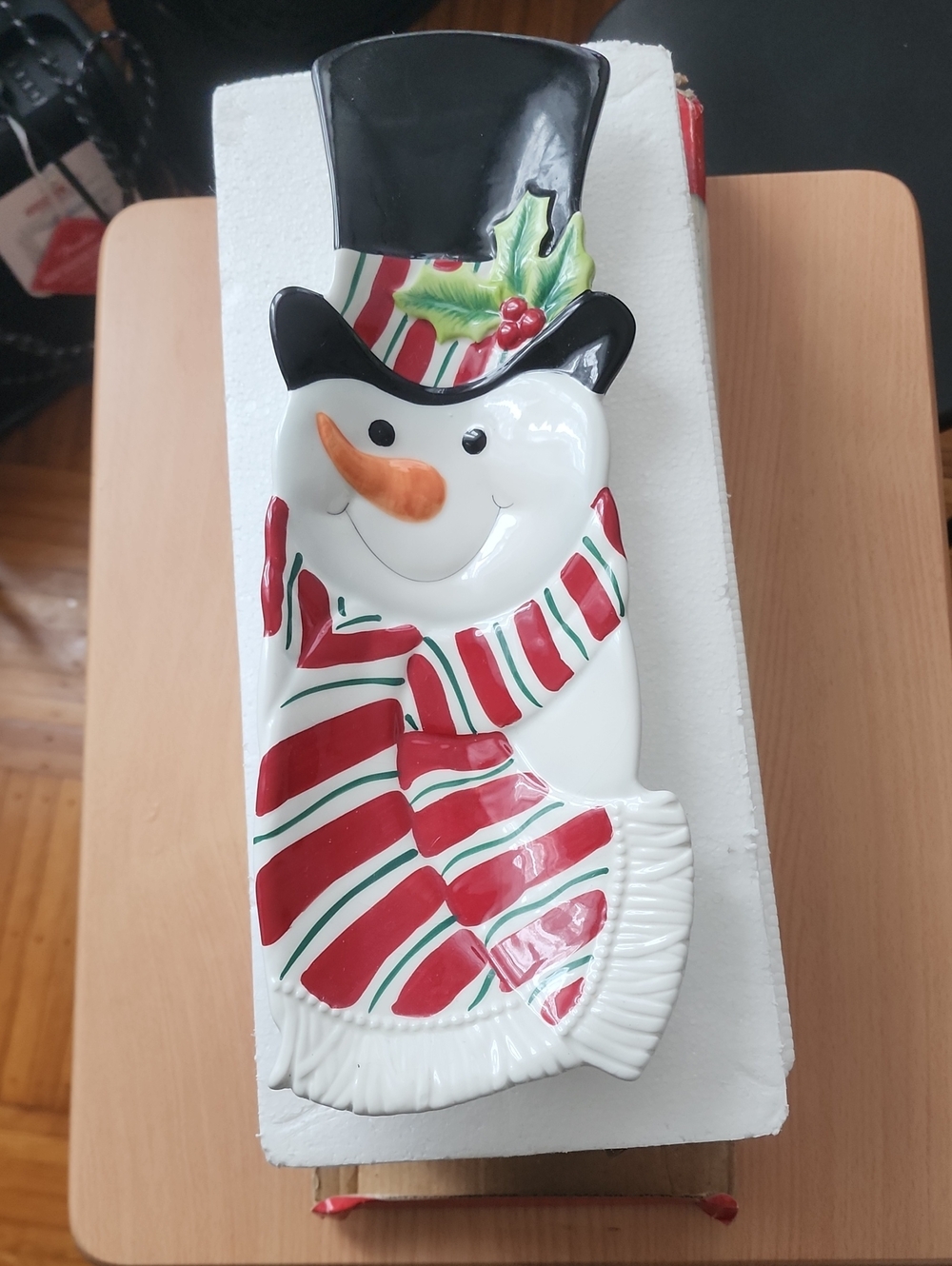 Festive Snowman Ceramic Serving Dish - Holiday Decor (White/Red/Green)